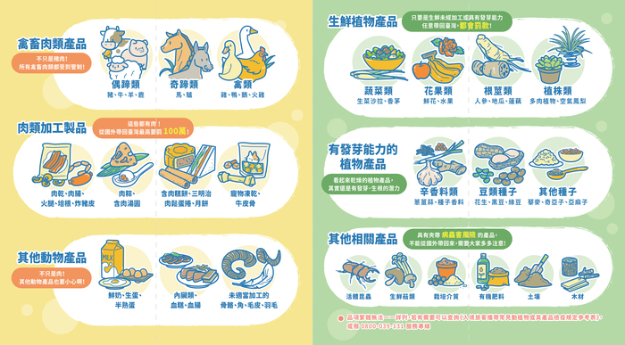 【宣導】為防範非洲豬瘟疫情，入境時勿攜帶動植物檢疫物，請親友勿郵寄豬肉產品等動物檢疫物到臺灣，以免受罰。圖片